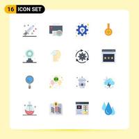 16 Universal Flat Color Signs Symbols of target reaction printer flask development Editable Pack of Creative Vector Design Elements