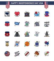 Set of 25 Modern Flat Filled Lines pack on USA Independence Day american wisconsin drum usa map Editable USA Day Vector Design Elements