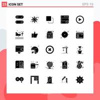 Pictogram Set of 25 Simple Solid Glyphs of user interface media video favorite Editable Vector Design Elements