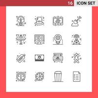 16 User Interface Outline Pack of modern Signs and Symbols of household desk connection tool construction Editable Vector Design Elements