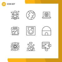 Set of 9 Commercial Outlines pack for building drive video disk food Editable Vector Design Elements