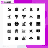 Group of 25 Modern Solid Glyphs Set for pencil holder print box money Editable Vector Design Elements