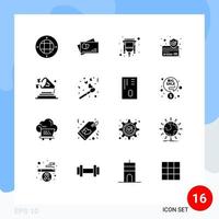 Set of 16 Commercial Solid Glyphs pack for volume sound connector music payment Editable Vector Design Elements