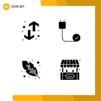 Editable Vector Line Pack of 4 Simple Solid Glyphs of direction hardware trend connected feather Editable Vector Design Elements