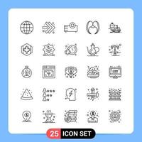 25 Line Black Icon Pack Outline Symbols for Mobile Apps isolated on white background 25 Icons Set vector