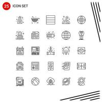 Line Pack of 25 Universal Symbols of clock world wireframe internet flag Editable Vector Design Elements