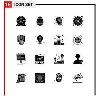 Modern Set of 16 Solid Glyphs Pictograph of proxy hosting human work gear Editable Vector Design Elements