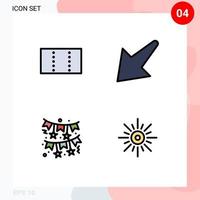 Group of 4 Filledline Flat Colors Signs and Symbols for layout sun down decoration morning Editable Vector Design Elements