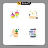 conjunto moderno de 4 iconos y símbolos planos, como inversión en instrumentos, mano presente, crecimiento, elementos de diseño vectorial editables vector