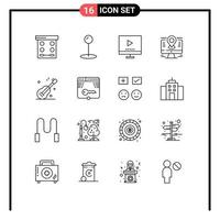 16 User Interface Outline Pack of modern Signs and Symbols of music pin technology lcd computer Editable Vector Design Elements