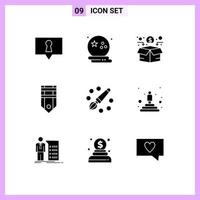 Universal Icon Symbols Group of 9 Modern Solid Glyphs of color stripe funding rank badge Editable Vector Design Elements