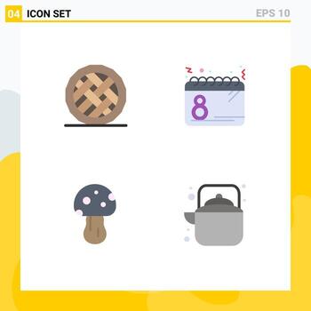 Editable Vector Line Pack of 4 Simple Flat Icons of baking date pie day nature Editable Vector Design Elements