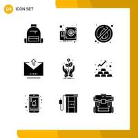 9 Thematic Vector Solid Glyphs and Editable Symbols of company upload video pass email Editable Vector Design Elements