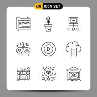 9 Black Icon Pack Outline Symbols Signs for Responsive designs on white background 9 Icons Set vector