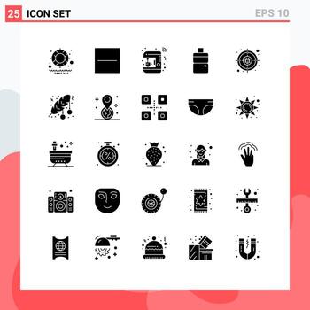 Set of 25 Vector Solid Glyphs on Grid for target cyber house crime sport Editable Vector Design Elements