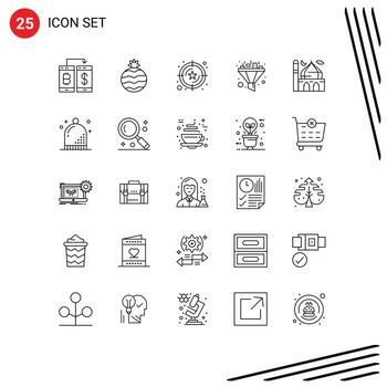 Editable Vector Line Pack of 25 Simple Lines of moon masjid service mosque funnel Editable Vector Design Elements