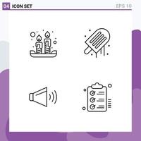 Set of 4 Modern UI Icons Symbols Signs for candles speaker light ice cream on Editable Vector Design Elements
