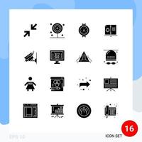 Set of 16 Vector Solid Glyphs on Grid for surveillance cctv meter camera hardware Editable Vector Design Elements