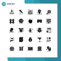 User Interface Pack of 25 Basic Solid Glyphs of placeholder location loving business sound Editable Vector Design Elements