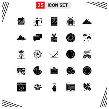 25 Thematic Vector Solid Glyphs and Editable Symbols of mountain robot false robotic virus Editable Vector Design Elements