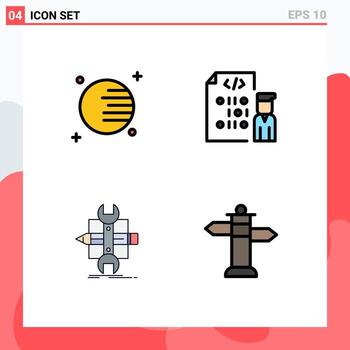 Universal Icon Symbols Group of 4 Modern Filledline Flat Colors of astronomy design coding programmer sketch Editable Vector Design Elements