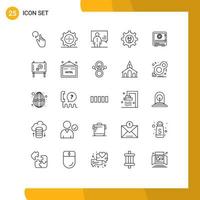 Universal Icon Symbols Group of 25 Modern Lines of bank wrench analytics setting presentation Editable Vector Design Elements