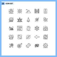 User Interface Pack of 25 Basic Lines of laud speaker mountain space platform Editable Vector Design Elements