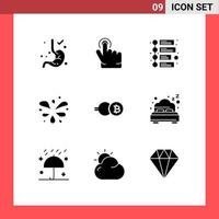 Editable Vector Line Pack of 9 Simple Solid Glyphs of beach crypto currency timeline crypto eb coin Editable Vector Design Elements