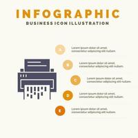 datos confidenciales eliminar documento archivo información trituradora icono sólido infografía 5 pasos presentación antecedentes vector