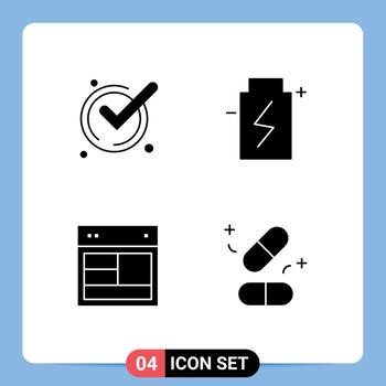 4 conjunto de glifos sólidos universales para aplicaciones web y móviles aceptar diseño reconocer elementos de diseño vectorial editables del sitio ecológico vector