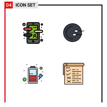 conjunto de color plano de línea de relleno de interfaz móvil de 4 pictogramas de elementos de diseño de vector editables de energía médica de lenguaje de batería de aplicación