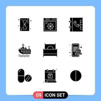 Modern Set of 9 Solid Glyphs and symbols such as interior furnishings contacts double transport Editable Vector Design Elements