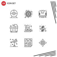 Group of 9 Outlines Signs and Symbols for female avatar shopping treatment hospital Editable Vector Design Elements