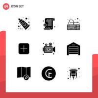 Group of 9 Modern Solid Glyphs Set for retro film hardware camera sets Editable Vector Design Elements