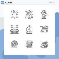 Modern Set of 9 Outlines Pictograph of label station direction room label Editable Vector Design Elements