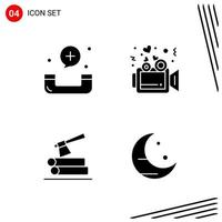 Collection of 4 Vector Icons in solid style Pixle Perfect Glyph Symbols for Web and Mobile Solid Icon Signs on White Background 4 Icons