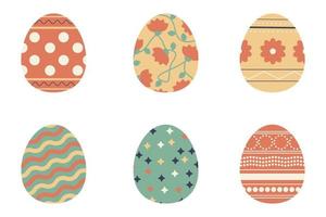 una colección de huevos de pascua con varios dibujos. celebración tradicional de fiestas religiosas. colección ortodoxa de alimentos de pascua. Huevos de pollo decorados aislado sobre fondo blanco. vector