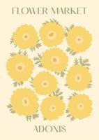 Flower market poster. Floral vector card. Boho style decor minimalist flowers art. Botanical print flowers in a vase. Art for for postcards, wall art, banner, background. Stock vector illustration.
