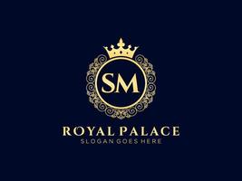 Letter SM Antique royal luxury victorian logo with ornamental frame. vector