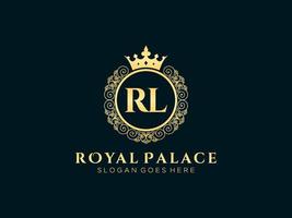 Letter RL Antique royal luxury victorian logo with ornamental frame. vector