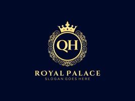 Letter QH Antique royal luxury victorian logo with ornamental frame. vector