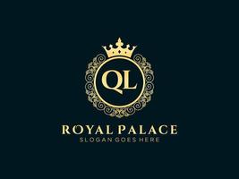 Letter QL Antique royal luxury victorian logo with ornamental frame. vector