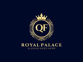 Letter QF Antique royal luxury victorian logo with ornamental frame. vector