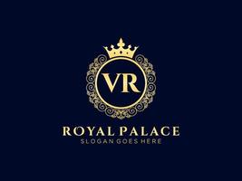 Letter VR Antique royal luxury victorian logo with ornamental frame. vector