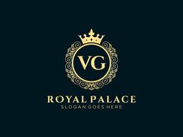 letra vg logotipo victoriano de lujo real antiguo con marco ornamental. vector