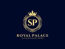 Letter SP Antique royal luxury victorian logo with ornamental frame. vector