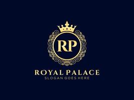 Letter RP Antique royal luxury victorian logo with ornamental frame. vector