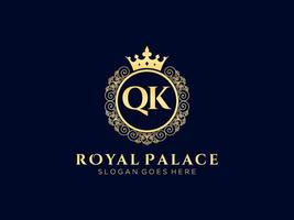 Letter QK Antique royal luxury victorian logo with ornamental frame. vector