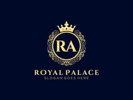 Letter RA Antique royal luxury victorian logo with ornamental frame. vector