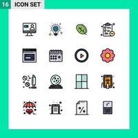 conjunto de líneas rellenas de color plano de interfaz móvil de 16 pictogramas de lista de verificación de tareas ecológicas de tiempo de página elementos de diseño de vectores creativos editables